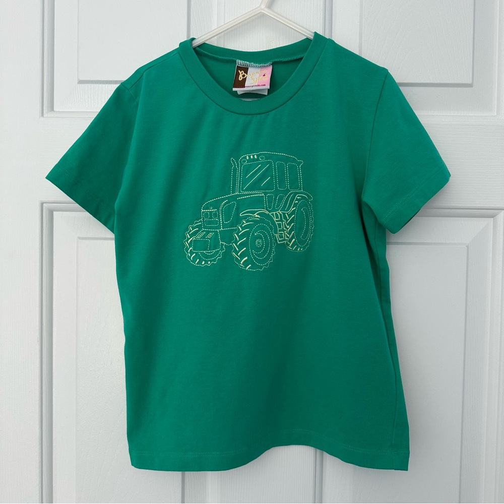Banana Split Boys Embroidered Tractor Green T-Shirt Tee Sz 6